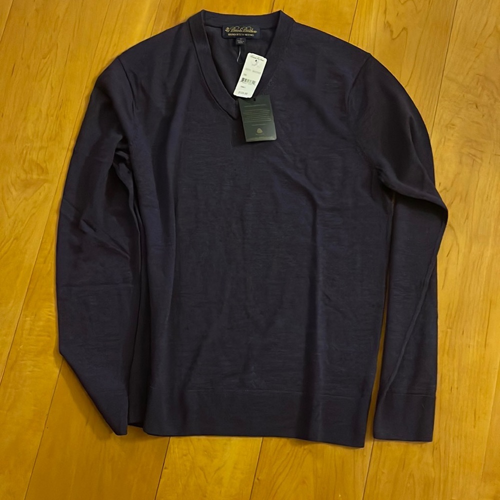 Brooks Brothers Men's V Neck Stretch Merino Wool Small Sweater
